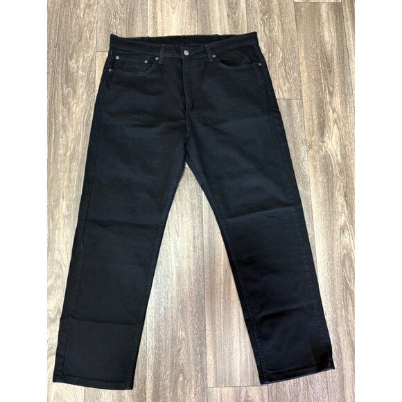 Levis 505 Jeans Men 38X30 Straight Leg Black Denim Stretch Regular Fit - Picture 1 of 11